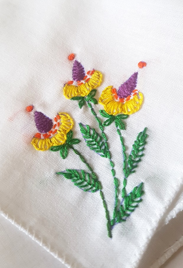 Yellow Buds Embroidered on Cotton Kerchiefs